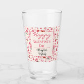 Aangepaste tekst, Roze Happy Valentine's Day Pint Glas (Voorkant)