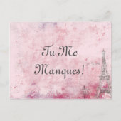 Aangepaste tekst roze Ik mis je Parijs Eiffel Fran Briefkaart (Voorkant)