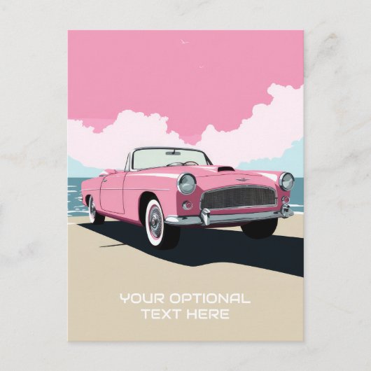 Aangepaste tekst Roze Klassieke Auto Briefkaart (Voorkant)