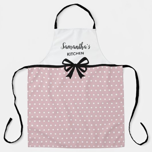 Aangepaste tekst roze witte poka dots schort (Voorkant)