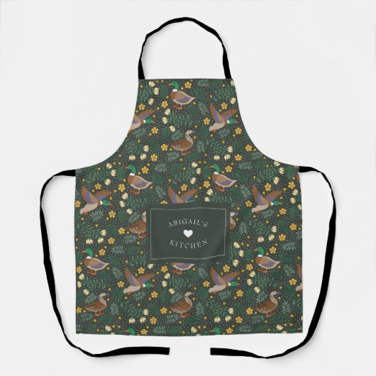 Aangepaste Tekst Rustieke Folk Art Duck Bloemenkeu Schort (Voorkant)