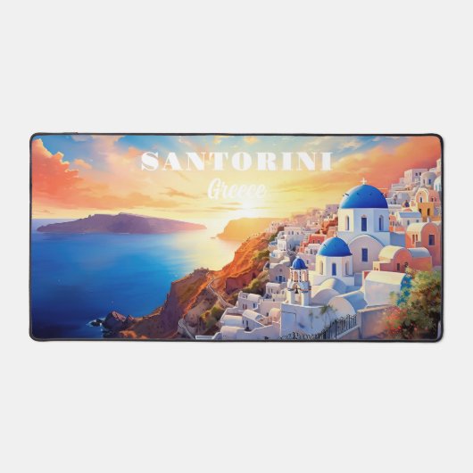 Aangepaste tekst Santorini Griekenland Sunset Bureaumat (Voorkant)