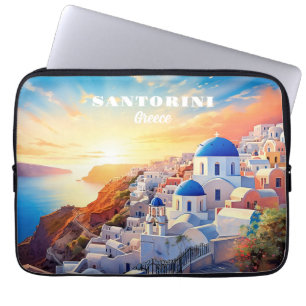 Aangepaste tekst Santorini Griekenland Sunset Laptop Sleeve