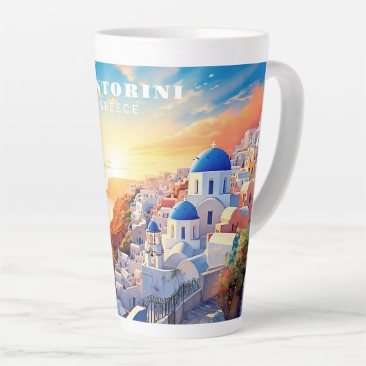 Aangepaste tekst Santorini Griekenland Sunset Latte Mok (Rechterhoek)
