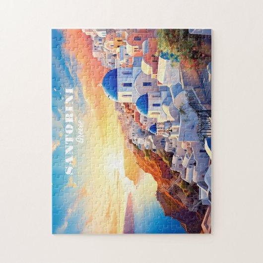 Aangepaste tekst Santorini Griekenland Sunset Legpuzzel (Verticaal)