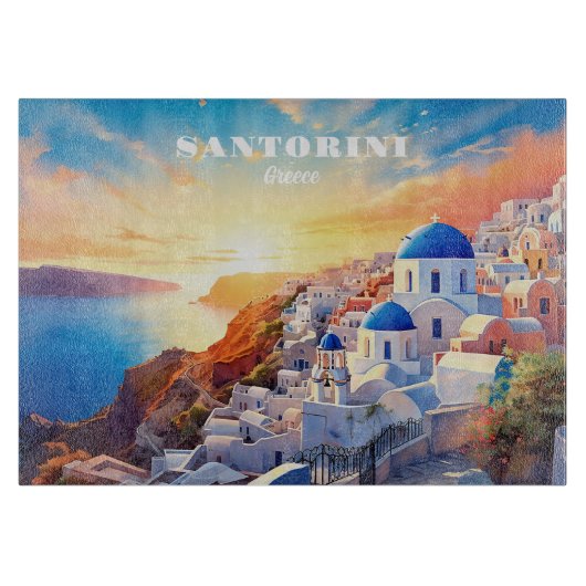 Aangepaste tekst Santorini Griekenland Sunset Snijplank (Voorkant)