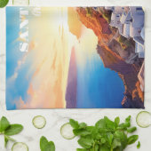 Aangepaste tekst Santorini Griekenland Sunset Theedoek (Gevouwen)