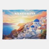 Aangepaste tekst Santorini Griekenland Sunset Theedoek (Horizontaal)