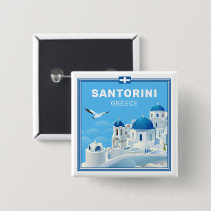 Aangepaste tekst Santorini Griekenland Vierkante Button 5,1 Cm