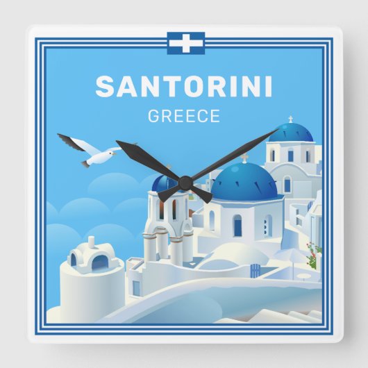 Aangepaste tekst Santorini Griekenland Vierkante Klok (Voorkant)