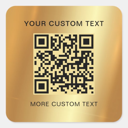 Aangepaste tekst Scannable QR Code Glamorous Gold Vierkante Sticker (Voorkant)