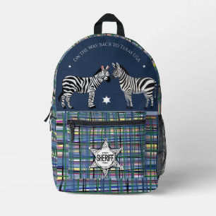 Aangepaste tekst Schattige zebra Tartan achtergron Bedrukte Rugzak