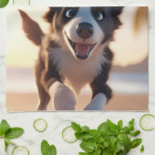 Aangepaste tekst, schattige zwart-witte hond theedoek (Gevouwen)