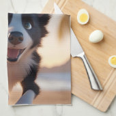 Aangepaste tekst, schattige zwart-witte hond theedoek (Quarter Fold)