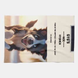 Aangepaste tekst, schattige zwart-witte hond theedoek