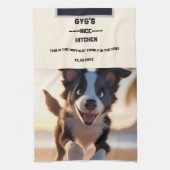 Aangepaste tekst, schattige zwart-witte hond theedoek (Verticaal)