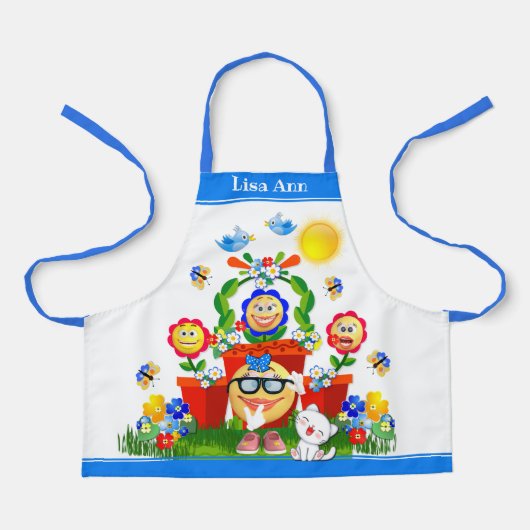 Aangepaste tekst Schattigee kleurrijke Emoji Flowe Schort (Voorkant)