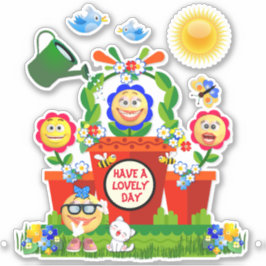 Aangepaste tekst Schattigee kleurrijke Emoji Flowe Sticker
