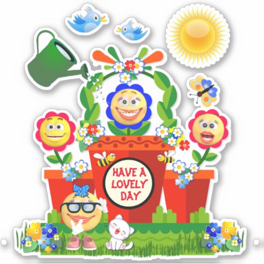 Aangepaste tekst Schattigee kleurrijke Emoji Flowe Sticker (Voorkant)