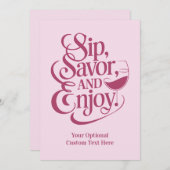 Aangepaste tekst sip, genieten, genieten kaart (Voorkant / Achterkant)