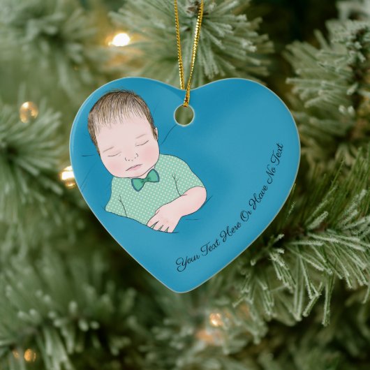 Aangepaste tekst | Sleeping Baby Love Blue Heart Keramisch Ornament (Boom)
