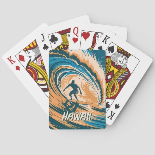 Aangepaste tekst Surfen Golven Minimale Retro Art Pokerkaarten (Achterkant)