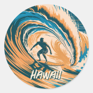 Aangepaste tekst Surfen Golven Minimale Retro Art Ronde Sticker
