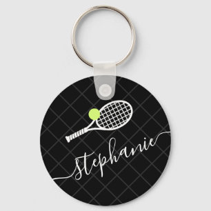 Aangepaste tekst Tennis Ball Racket Monogramed Sleutelhanger