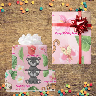 Aangepaste tekst Tropische Baby Dieren Kids Verjaa Cadeaupapier