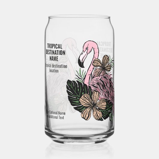 Aangepaste tekst Tropische Flamingo Blikvorm Glas (Achterkant)
