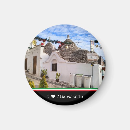 Aangepaste tekst, trulli-huizen in Alberobello Magneet (Voorkant)