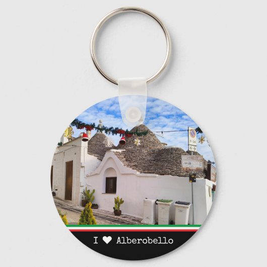 Aangepaste tekst, trulli-huizen in Alberobello Sleutelhanger (Voorkant)