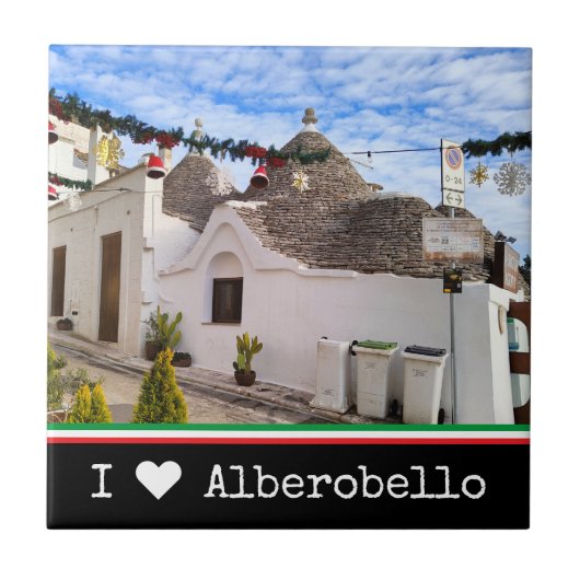 Aangepaste tekst, trulli-huizen in Alberobello Tegeltje (Voorkant)