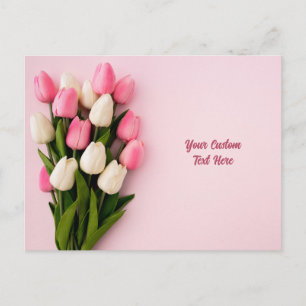 Aangepaste tekst tulpen op roze briefkaart