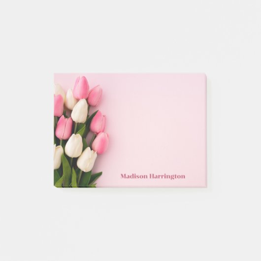 Aangepaste tekst tulpen op roze post-it® notes (Voorkant)