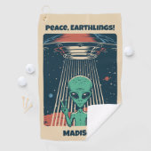 Aangepaste tekst UFO Alien Golfhanddoek (Insitu)