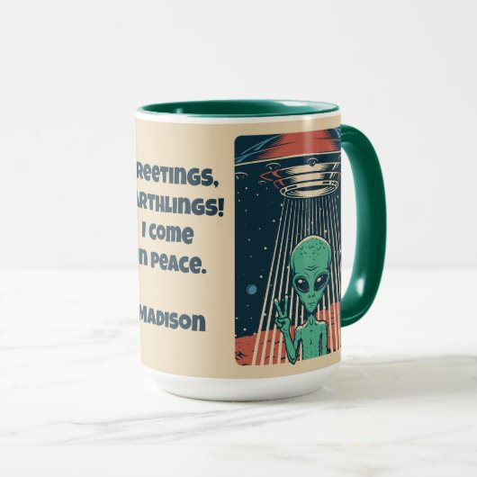 Aangepaste tekst UFO Alien Mok (Voorkant rechts)