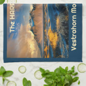 Aangepaste tekst Vestrahorn-bergen, IJsland Theedoek (Gevouwen)