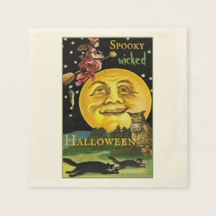 Aangepaste tekst Vintage Halloween Moon die de hek Servet