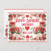 Aangepaste tekst vintage klaproos verjaardag briefkaart (Voorkant / Achterkant)