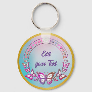 Aangepaste tekst, vlinders en hart liefde monogram sleutelhanger