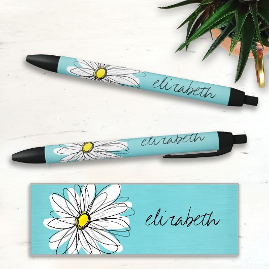 Aangepaste tekst voor Aqua en Yellow Whimsical Dai Zwarte Inkt Pen