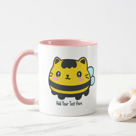 Aangepaste tekst voor Cat Cat Cute Bumblebee Mok (Met donut)