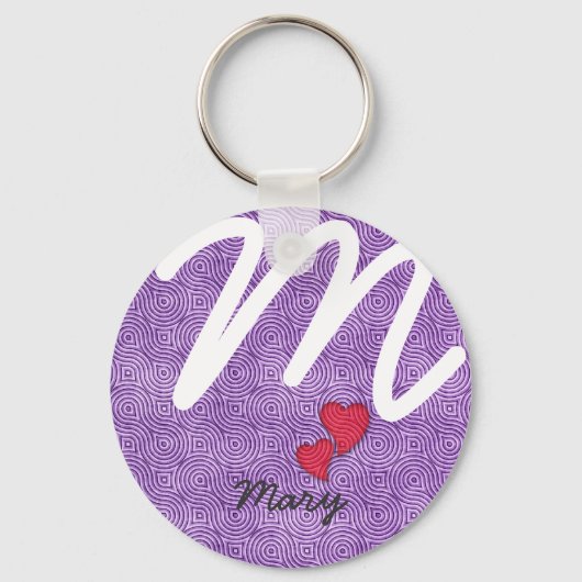 Aangepaste tekst voor Funky Retro Pattern Paars Sleutelhanger (Voorkant)
