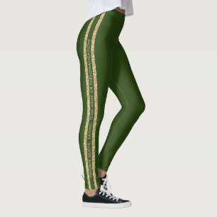 Aangepaste tekst voor groene en gouden glitter Ath Leggings