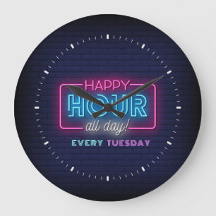 Aangepaste tekst voor Happy Hour All Day Neon Sign Grote Klok