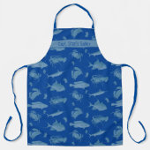 Aangepaste tekst voor marineblauwviskaak schort (Voorkant)