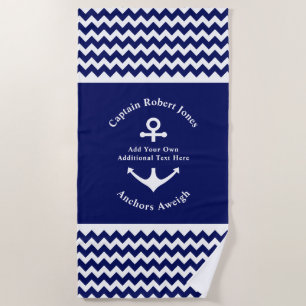 Aangepaste tekst voor Navy Blue en White Nautical Strandlaken