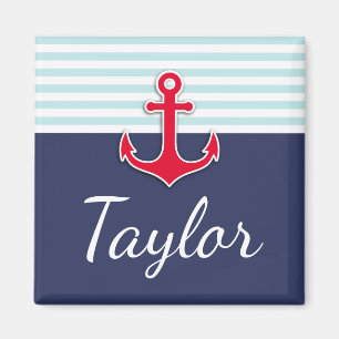 Aangepaste tekst voor Navy Blue Nautical Design Magneet