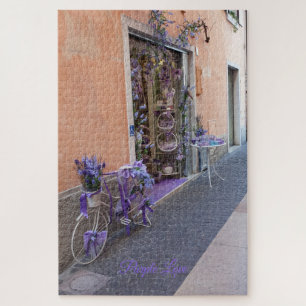 Aangepaste tekst voor Paarse fiets Souvenir Winkel Legpuzzel